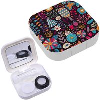 Portable Contact Lens Case Box Travel Kit Mirror + Bottle + Tweezers Container Holder [ Doodling Design ]