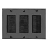 BATIGE 3 GANG Brush Wall Plate Anti-dust Wall Mount Panel Cable Pass Through Insert for Wires Access Strap Wall Socket Plug Port (3 GANG (1 Pack), Black)