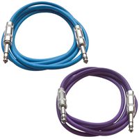 SEISMIC AUDIO - SATRX-3-2 Pack of 3' 1/4" TRS Male to 1/4" TRS Male Patch Cables - Balanced - 3 Foot Patch Cord - Blue and Purple