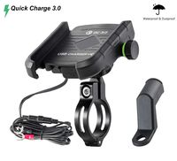 Waterproof Motorcycle Phone Holder USB Quick Charge 3.0 Socket Handlebar Phone Mount Charger Compatible with Samsung iPhone Cellphones