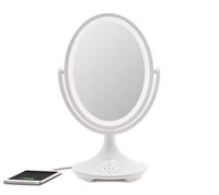 iHome Magnify Vanity Mirror iCVBT6 6" Double-Sided Vanity Mirror, Makeup Mirror LED with Bluetooth Audio/Speakerphone and USB Charging