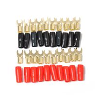 10 Pairs Copper Gold Plated 8 Gauge Strip Spade Terminal Spade Fork Adapters Connectors Plugs Crimp Barrier Spades for Speaker Wire Cable Terminal Plug - 8GA (Red and Black)