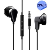 2 Pack Earphones Earbuds Headphones with Stereo Mic and Remote Control Android Smartphones Compatible with 3.5 mm Headphone,Black