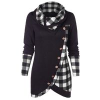 Adreamess Women Blouse Winter Long Sleeve Plaid Patchwork Turtleneck Tartan Tunic Sweatshirt Pullover Tops