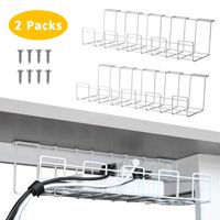 2 Packs Cable Management Tray, 16 inches Under Desk Cable Organizer for Wire Management, Metal Wire Cable Tray for Desks, Offices, and Kitchens (White)
