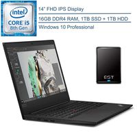 2020 Lenovo ThinkPad E490 14" FHD Business Laptop Computer, Intel 4-Core i5-8265U (Beats i7-7500U) up to 3.9 GHz, 16GB RAM, 1TB SSD + 1TB HDD, Windows 10 Professional + EST 500GB External Hard Drive