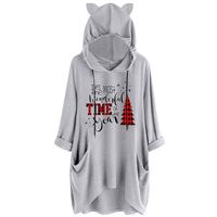 Sunhusing Womens Cute Lazy Lying Cat Printed Solid Color Long Sleeve Sweatshirt Cat Ear Hooded Pocket Tunic Tops(4 Gray,5XL)