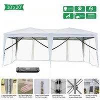 VINGLI 10x20ft Easy Pop Up Canopy Tent w/ 6 Removable Zippered Mesh Sidewalls & Portable Wheeled Carrying Bag, for Patio/Gazebo/Camping/Outdoor Activities, White UV Coated Sun Shade Shelter