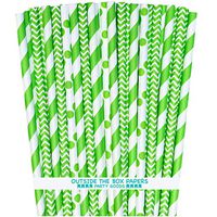 Lime Green Paper Straws - Stripe Chevron Dot - 7.75 Inches - Pack of 100 - Outside the Box Papers Brand