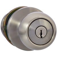 AmazonBasics Exterior Door Knob With Lock, Coastal, Satin Nickel