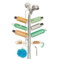 mDesign Metal Wire Bathroom Tub & Shower Caddy, Hanging Storage Organizer - Built-in Hooks and 8 Shelves for Bathroom Shower Stall, Tub - Open Center Design for Hand Held Shower Heads - Cream/Beige