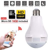 NAIYO Light Bulb Camera,Include 16GB Card 1080P WiFi Security Camera, 2MP Wireles IP LED Cam,360 Degrees Panoramic VR Indoor/Outdoor Home Surveillance Cameras,Motion Detection/Night Vision/Alarm