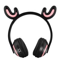 JFtown Wireless Bluetooth LED Headphones 7 Colors Lights Deer Horn Animal Cosplay Over Ear Stereo Bluetooth Headset with Microphone for Kids Girl Boy Compatible with PC/iPhone/iPad