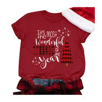 Winsummer Christmas Movie T-Shirt Women Christmas Shirt Funny Cute Graphic T-Shirt Short Sleeve Tees Tops T Shirt Red