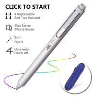 Stylus Pen for Apple iPad, KSW KINGDO iPens Capacitive Rechargeable Pen 2mm Replaceable Fine Point Rubber Tips for All Apple iPad/iPhone/iPad Pro/iPhone X with 4 Replaceable Fine Point Rubber Tips
