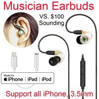 Daioolor EP187 Wired Musician Earbuds Compatible Lightning iPhone Earphones - 3 Month Refund-Return for Quality Issue