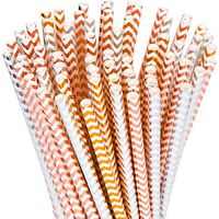 YouShop Biodegradable Paper Straws 100-Pack - Gold, Rose Gold, Silver Drinking Straws for Bridal Shower, Baby Shower, Birthday, Wedding Decorations, Party Supplies | (Zigzag Rose Gold + Gold + Silver)