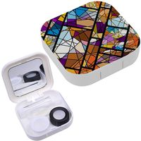 Portable Contact Lens Case Box Travel Kit Mirror + Bottle + Tweezers Container Holder [ Stained Mosaic ]