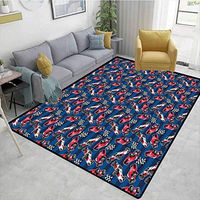 Cars Striped Area Rug Mat, Vintage Racing Cars on Blue Stripes with Checkered Flags Automobile Sports, Durable Carpet Area Rug - Living Dinning Room Bedroom Rugs and Carpets(2.5'x 7')
