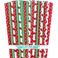 Watermelon Themed Paper Drinking Straws - Red White and Green- Polka Dot and Chevron - 100 Pack - Outside the Box Papers Brand
