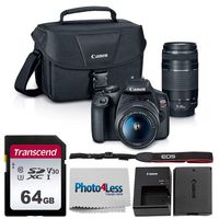 Canon EOS Rebel T7 Digital SLR Camera Body + EF-S 18-55mm f/3.5-5.6 IS II + EF 75-300mm f/4-5.6 III Lens + EOS Shoulder Bag + Transcend 64GB SD Memory Card + P4L Cleaning Cloth - Ultimate Canon Bundle