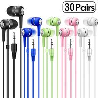Bulk Earbuds Headphones 30 Pack Multi Colored for School Classroom Students Kids Child Teen (Mixedcolor)