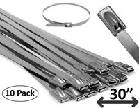 Electriduct 30" Stainless Steel Cable Ties Heavy Duty Metal Locking Zip Ties - 10 pieces