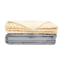 Quility Premium Adult Weighted Blanket & Removable Cover | 20 lbs | 86"x92" | for Individual or Couples Between 120-180 lbs | Queen Size Bed | Premium Glass Beads | Cotton/Minky | Grey/Ivory