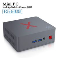 Beelink BT3-X Mini PC Windows 10, 4GB RAM LPDDR4 64GB eMMC, Apollo Celeron J3355, Intel HD Graphics 500, Support 4K/Dual HDMI/2.5'SATA/Dual WiFi/BT4.0/US Plug/Gigabit LAN, Desktop PC, Mini Computer