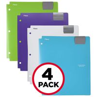 Five Star 4-Pocket Folders, Folders with Pockets, Fits 3 Ring Binder, Plastic, Teal, White, Purple, Lime, 4 Pack (73274)