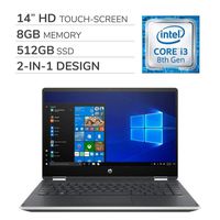 HP - Pavilion x360 2-in-1 2019 Premium 14'' HD Touch-Screen Laptop Notebook Computer, 2-Core Intel i3-8145U 2.1 GHz, 8GB RAM, 512GB SSD, No DVD, Wi-Fi, Bluetooth, Webcam, HDMI, Windows 10 Home S