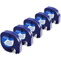 Anycolor Compatible for DYMO LetraTag Refills, Plastic Tape 91331 (S0721610) Black on White Plastic Label Tape Work with DYMO LetraTag LT-100H LT-100T QX50, 1/2 Inch x 13 Feet, 12mm x 4m, 5-Pack