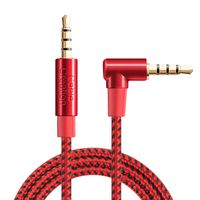 TRRS Cable,CableCreation Right Angle 4 Pole 3.5MM Male to Male Audio Stereo HiFi Cable with Silver-Plating Copper Core Compatible with Car, iPhones, Speakers, Beats, 24K Gold Plated, Red/1.5ft