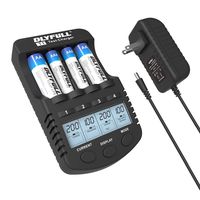 Dlyfull AA Battery Charger, LCD Display Smart Charger(Test, Refresh, Discharging) for 1.2V Ni-MH Ni-CD 4 AA & AAA Rechargeable Batteries(Not Included) with 1000mA Charge Current + USB Port