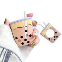 BONTOUJOUR AirPods Case, Super Cute Creative Drink Milk-Tea Cup Shape TPU Silicone Cover Protective Skin for Apple AirPods+Finger Lanyard-Purple