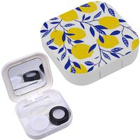 Portable Contact Lens Case Box Travel Kit Mirror + Bottle + Tweezers Container Holder [ Yellow Lemons ]