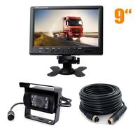 9" LCD Monitor Car Vehicle Rear View Kit + 4Pin 18 LED IR Night Vision Reversing Parking Backup Camera with 15M Cable for Bus Truck Motorhome Trailer Caravan 12V-24V (Black, 15M)
