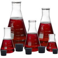 Glass Flask 5 Piece Set, Narrow Mouth Erlenmeyer, Borosilicate 3.3 Glass - 50ml, 150ml, 250ml, 500ml, 1000ml, Karter Scientific