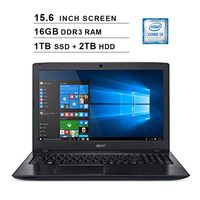 2019 Acer Aspire E5 15.6 Inch FHD Laptop (8th Gen Intel Core i3-8130U up to 3.4 GHz, 16GB RAM, 1TB SSD (Boot) + 2TB HDD, Intel HD Graphics 620, DVD, WiFi, Bluetooth, HDMI, Windows 10 Home)