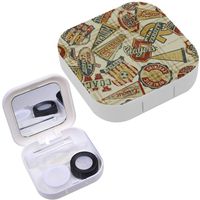 Portable Contact Lens Case Box Travel Kit Mirror + Bottle + Tweezers Container Holder [ College Sport Badges Collage ]