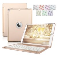 iPad 5th Generation Keyboard Case, elecfan 2017 iPad 6th Gen 7 Colors Backlit Keyboard Case Wireless Bluetooth Keyboard Hard Folio Cover - Gold
