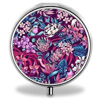 Compact 3 Compartment Medicine Case, IMLONE Customized Birds Flowers Pill Organizer Metal Pill Box Pill Container for Purse, Travelling and Daily Needs