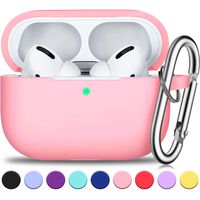 R-fun AirPods Pro Case Cover with Silver Keychain, Full Protective Silicone AirPods Accessories Skin Cover for Women Men Girl with Apple 2019 Latest AirPods Pro Case, Front LED Visible-Pink