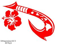UR Impressions Red Hawaiian Islands Maui Hook with Hibiscus Flower Decal Vinyl Sticker Graphics Cars Trucks SUV Vans Walls Windows Laptop Tablet|RED|6 X 4.4 Inch|JJURI122