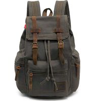 HuaChen Vintage Travel Canvas Leather Backpack,17" Laptop Backpacks Rucksack,Shoulder Camping Hiking Backpacks School Bag Bookbag for Men Women AUGUR (M32_Army Green_Large)