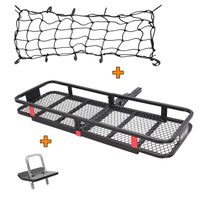 TUFFIOM Upgraded Hitch Mount Cargo Carrier (60"x20"x6") w/Net & Stabilizer, Hauling 500 Lbs Capacity Steel Basket, Folding Shank Preserve Space