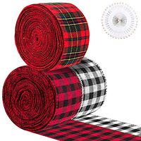 KONUNUS 3 Rolls Burlap Plaid Ribbon Christmas Wired Ribbon Gingham Ribbon Gift Wrapping Ribbon for Party Decoration Floral Bow 594 by 2.4 Inches