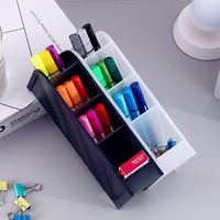 EORBIW Desk Organizer, Multi-Functional Pen Holder Box with 4 Compartments, Desktop Stationary, Home Office Supply Storage Rack (Black)