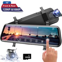 Moucit Dual Dash Cam, Dash Cam for Car, 10" FHD IPS Touch Screen Mirror Dash Cam 170° 1296P Front and 150°1080P Rear View Camera Dual Lens with G-Sensor Night Vision Parking Monitor Free 32GB SD Card