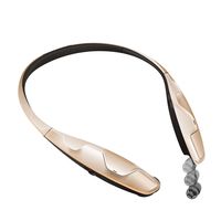 Bluetooth Headphones Headset Rymemo Auto Wire Retraction (NO Need Click Button) Metallic-Feeling Surface Stereo Music Sports Wireless Vibration Neckband Style Earphones for Cellphone,Champagne Gold